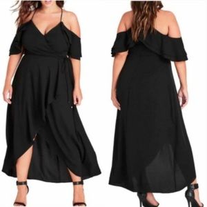 City Chic Miss Jessica Ruffled Black Maxi Dress XS